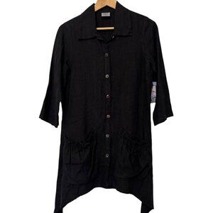 NWT Click Color Me Cotton 100% Linen Black Full Button Down Dress Size Small New
